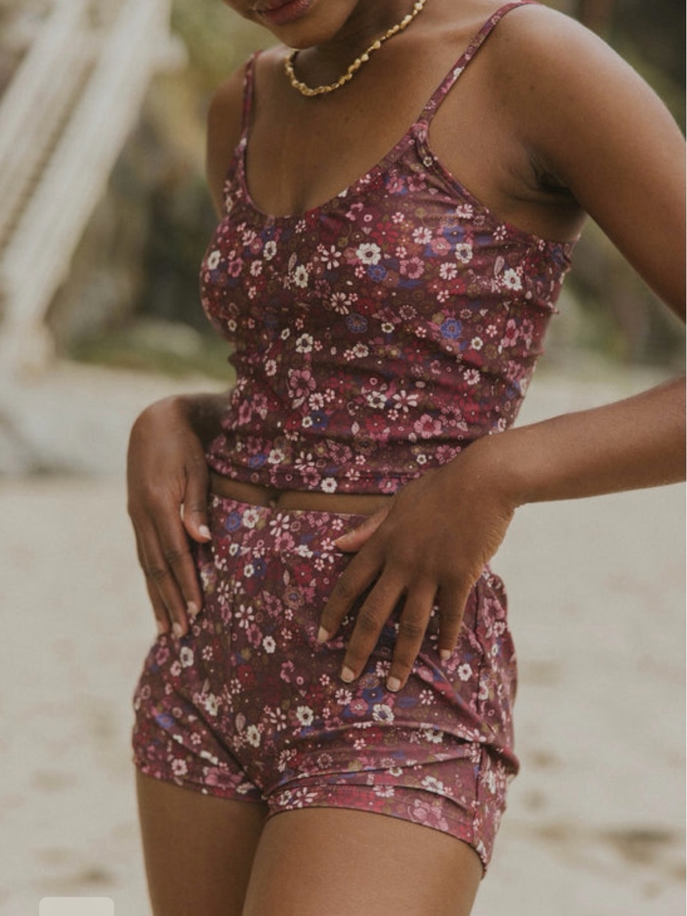 Geode Ditsy Floral Swim Set - Maroon Floral